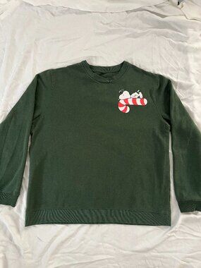Snoopy Peanuts Christmas Candy Cane Green Holiday Sweatshirt Women's XL